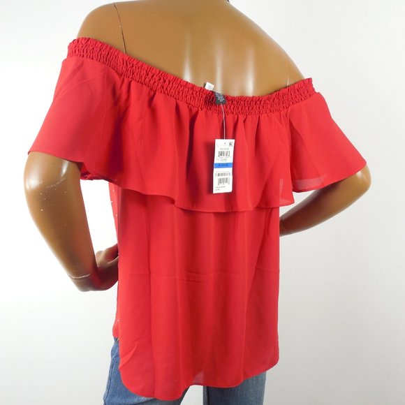 INC XL Top NWT $79 Red Off The Shoulder Blouse Gem - Picture 6 of 7